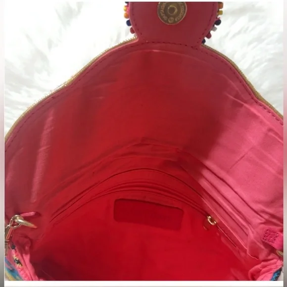 Steve Madden Aztec Pattern Clutch removable chain strap, multicolor beads & gems - Picture 4 of 9